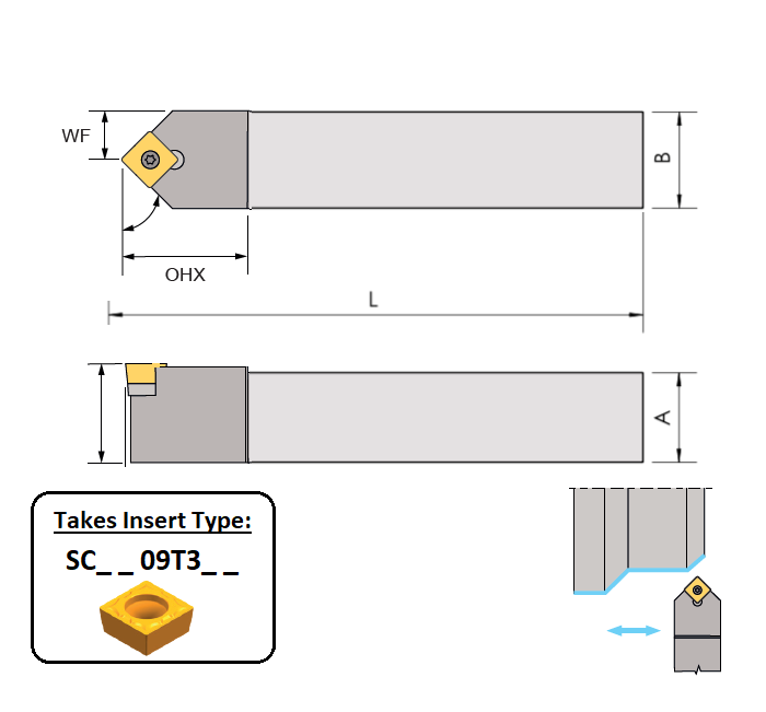 SSDCN 1212 F09 (45Deg) Toolholder for Screw on Inserts Edgetech